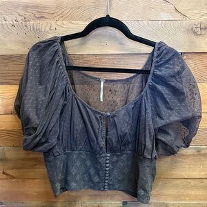 Free People Brown Puff Sleeve Blouse